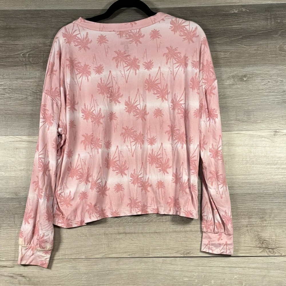 Hurley Women's M Pink Palm Tree Print Long Sleeve Relaxed Beach Top - Picture 2 of 4